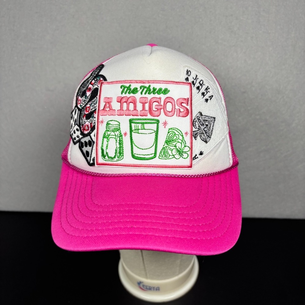 The Three Amigos Trucker Hat Hot Pink Western Tequila Salt Lime Cowgirl Snapback